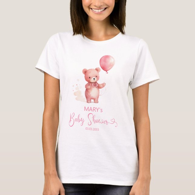 Niedliche Teddy Bär Pink Ballon Girl Mama zu sein T-Shirt (Vorderseite)