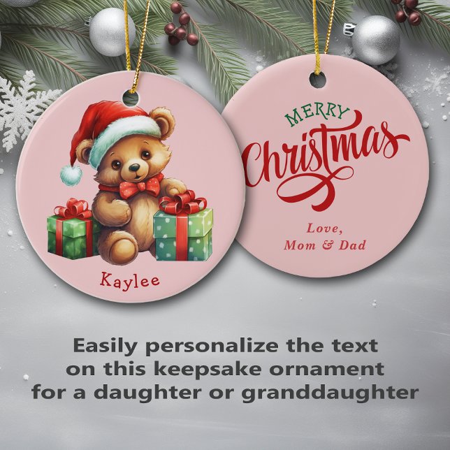 Niedliche Teddy Bär Weihnachtsmannmütze Kinder Keramik Ornament (Von Creator hochgeladen)