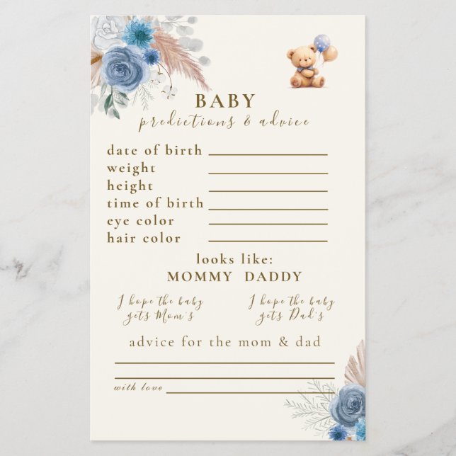 Niedliche Teddy Bären Balloons Vorhersagen & Ratsc Flyer (Vorne)