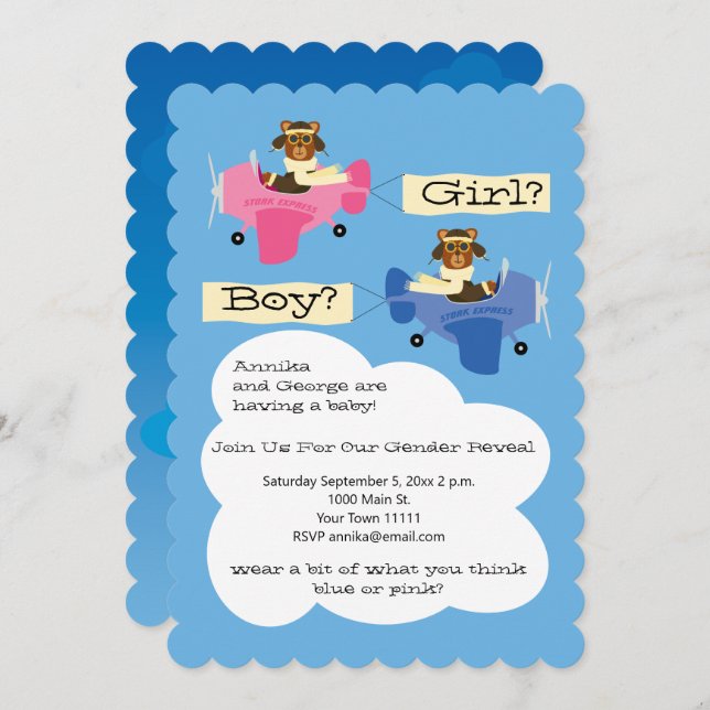 Niedliche Teddy Bären Piloten Flugzeug Geschlecht  Einladung (Vorne/Hinten)