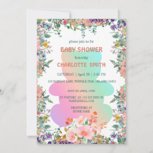 Niedliche Teddy Bärenwasser-Farbverlauf Babydusche Einladung
