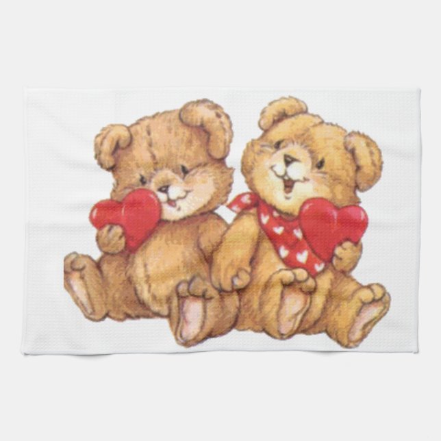 Niedliche Teddy-Bärvalentine-Paare Geschirrtuch (Horizontal)