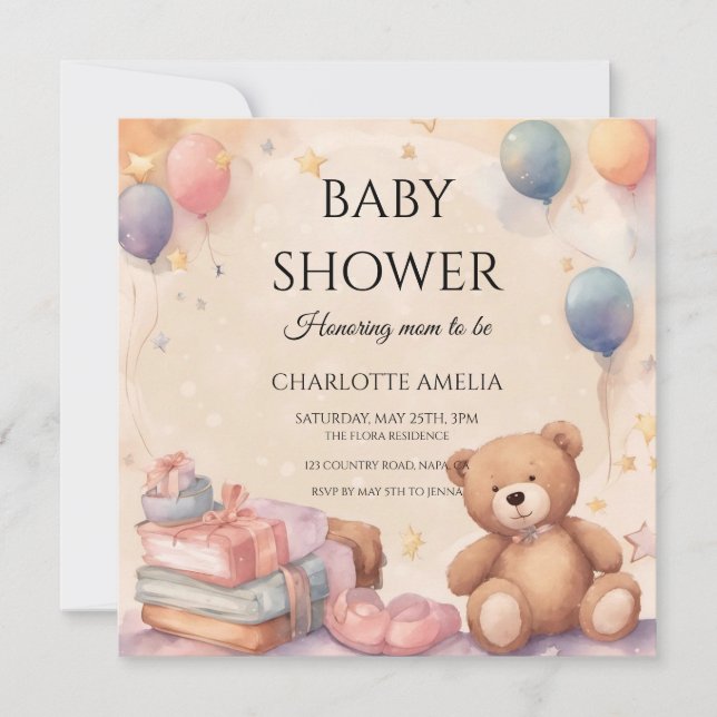 Niedliche Teddy Bear Baby Dusche Save The Date (Vorderseite)
