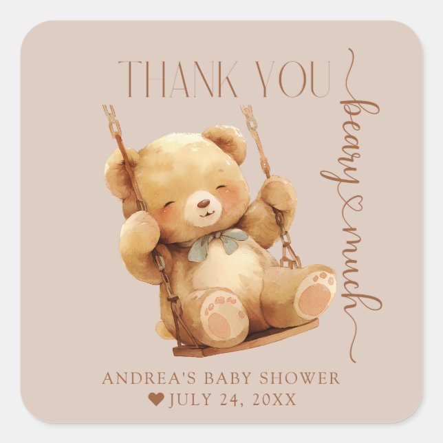 Niedliche Teddy Bear Baby Dusche Vielen Dank Quadratischer Aufkleber (Vorderseite)