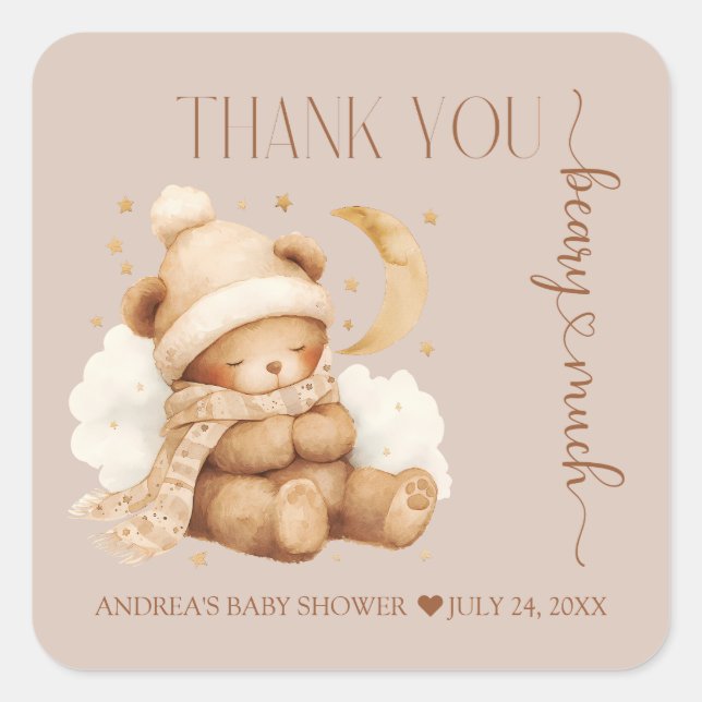 Niedliche Teddy Bear Baby Dusche Vielen Dank Quadratischer Aufkleber (Vorderseite)