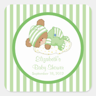 Niedliche Teddy Bear Baby Shower Square Sticker! Quadratischer Aufkleber
