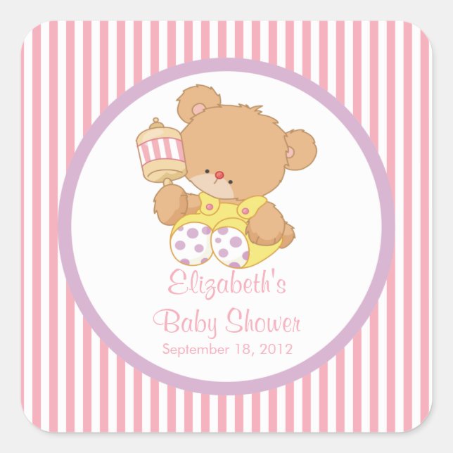 Niedliche Teddy Bear Baby Shower Square Sticker! Quadratischer Aufkleber (Vorderseite)