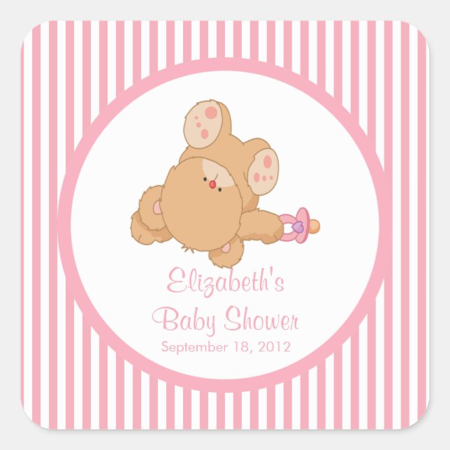 Niedliche Teddy Bear Baby Shower Square Sticker! Quadratischer Aufkleber (Vorderseite)
