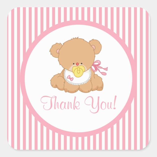 Niedliche Teddy Bear Baby Shower Square Sticker! Quadratischer Aufkleber (Vorderseite)