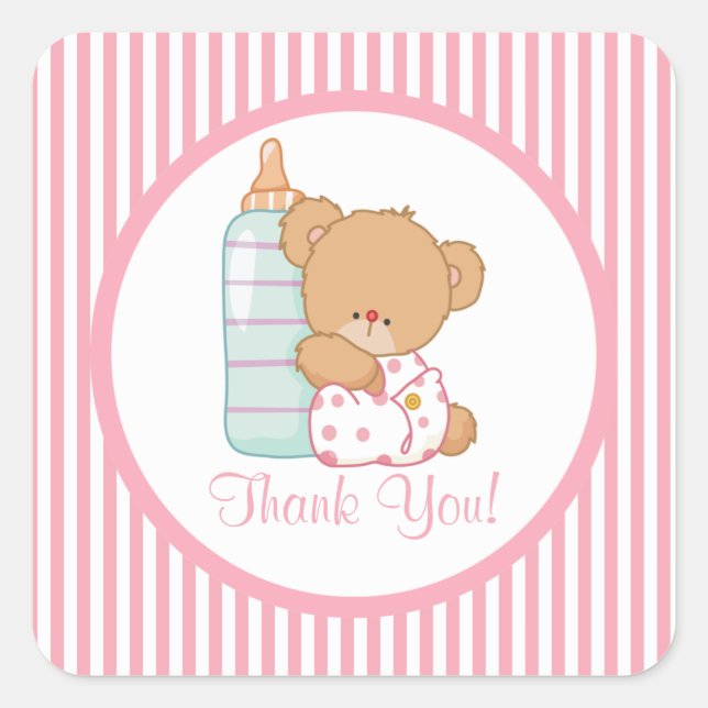 Niedliche Teddy Bear Baby Shower Square Sticker! Quadratischer Aufkleber (Vorderseite)