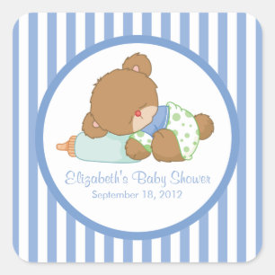 Niedliche Teddy Bear Baby Shower Square Sticker! Quadratischer Aufkleber