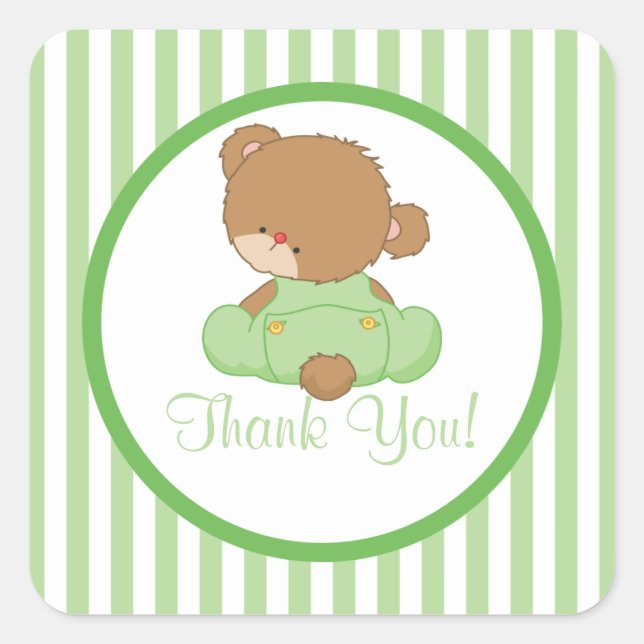 Niedliche Teddy Bear Baby Shower Square Sticker! Quadratischer Aufkleber (Vorderseite)