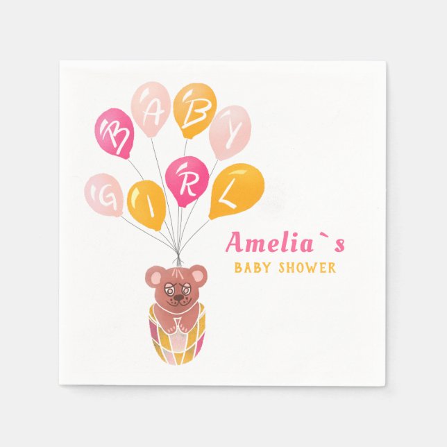 Niedliche Teddy Bear Balloon Baby Girl Baby Show Serviette (Vorderseite)