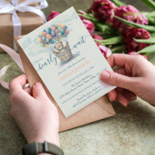 Niedliche Teddy Bear Balloons Aquarell Babydusche Einladung