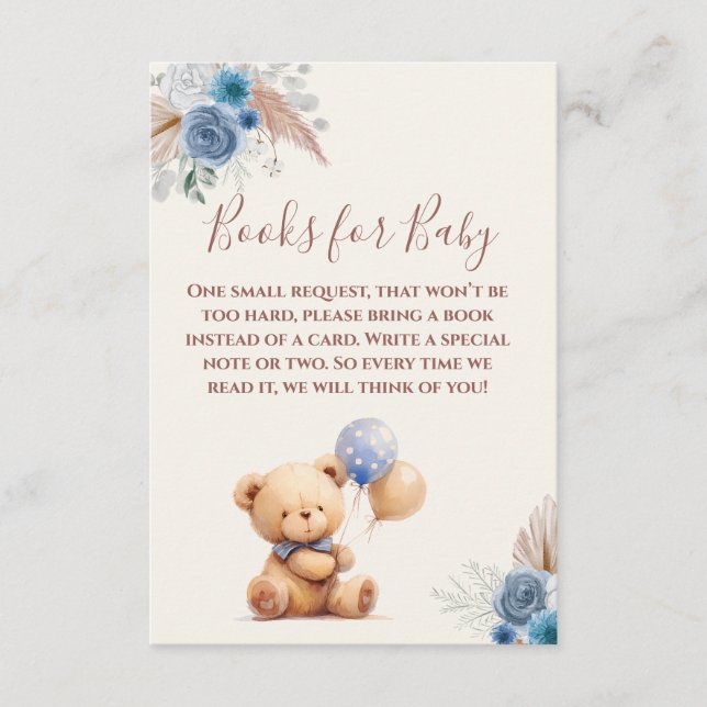 Niedliche Teddy Bear Balloons Boho Blue Books for  Begleitkarte (Vorderseite)