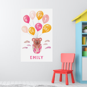 Niedliche Teddy Bear Balloons Girl Birthday Party Poster