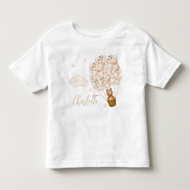 Niedliche Teddy Bear Balloons Gold Script Kleinkind T-shirt (Vorderseite)