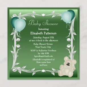 Niedliche Teddy Bear & Balloons Neutral Baby Dusch Einladung