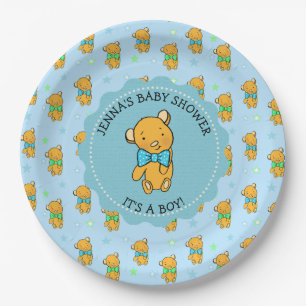 Niedliche Teddy Bear Boy's Baby Dusche Pappteller