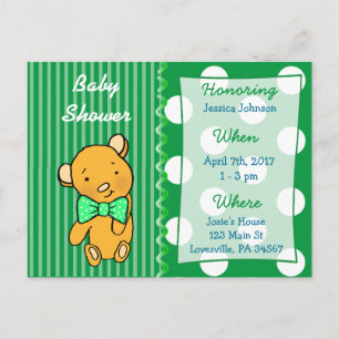 Niedliche Teddy Bear Green Baby Dusche Einladung