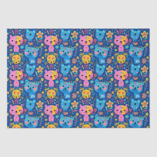 Niedliche Teddy Bear Illustration Blue Kids Seidenpapier (Vorderseite)