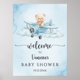 Niedliche Teddy Bear Pilot Baby Dusche Willkommen Poster