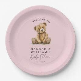 Niedliche Teddy Bear Pink Girl Babydusche Pappteller