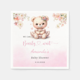 Niedliche Teddy Bear Rosa Blumenmädchen Babydusche Serviette