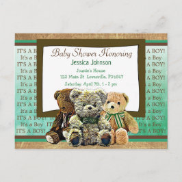 Niedliche Teddy Bear Themed Boy's Baby Shower Einladungspostkarte