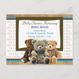 Niedliche Teddy Bear Themed Boy's Baby Shower Einladungspostkarte