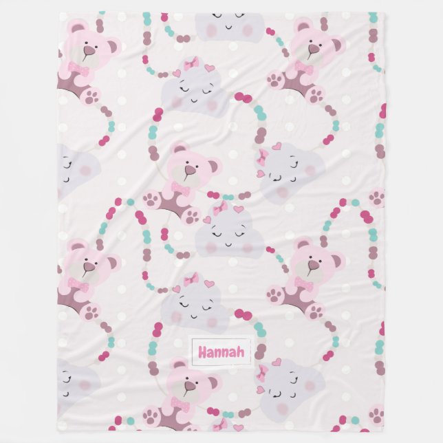 Niedliche Teddy Bears and Clouds Baby Girl Pattern Fleecedecke (Vorderseite)