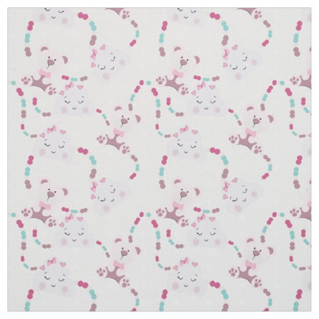 Niedliche Teddy Bears and Clouds Baby Girl Pattern Stoff (Muster)