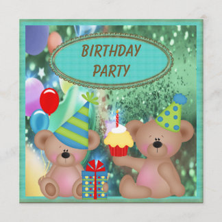 Niedliche Teddy Bears Geburtstagspartei Einladung