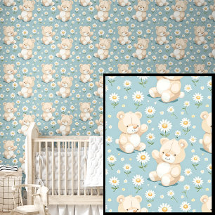 Niedliche Teddy Bears & White Blume auf Dark Aqua Tapete