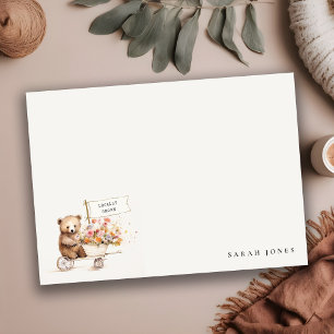 Niedliche Teddy Floral Cart Babydusche Mitteilungskarte