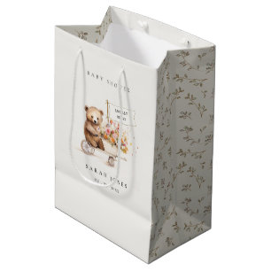 Niedliche Teddy Floral Cart Babydusche Mittlere Geschenktüte