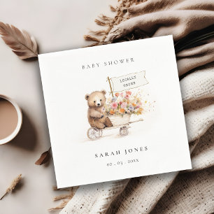 Niedliche Teddy Floral Cart Babydusche Serviette