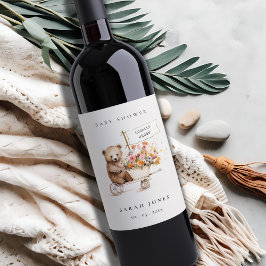 Niedliche Teddy Floral Cart Babydusche Weinetikett