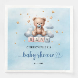 Niedliche Teddybär, blau und braun Babydusche Serviette