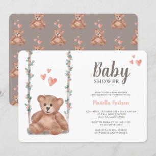 Niedliche Teddybär Blumendusche Einladung
