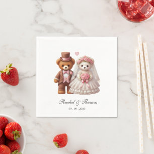 Niedliche Teddybär-Braut und Bräutigam-Hochzeitspa Serviette