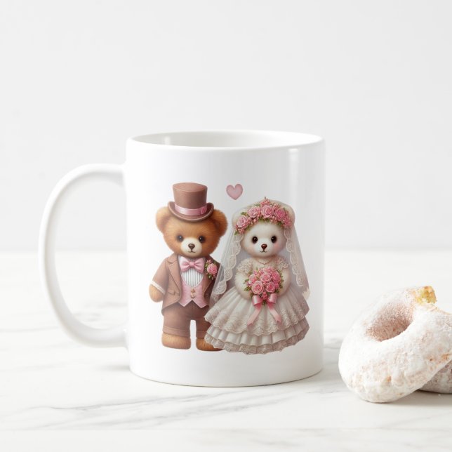 Niedliche Teddybär-Hochzeit Kaffeetasse (Mit Donut)