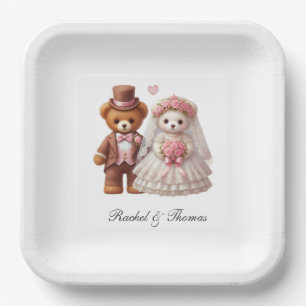 Niedliche Teddybär-Hochzeit Pappteller