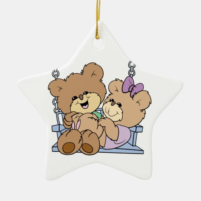 niedliche Teddybär-Liebesromane auf Bänkepacken Keramik Ornament (Vorne)