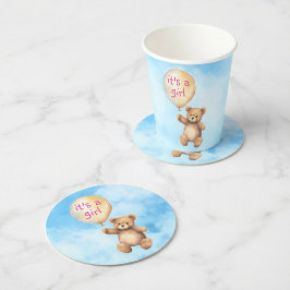 Niedliche Teddybär schwimmende Ballon Babydusche Runder Pappuntersetzer