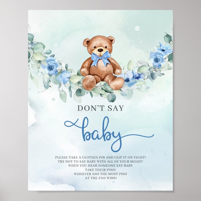 Niedliche Teddybärblüten sagen nicht Babyspiel Poster (Vorne)