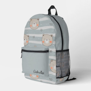 Niedliche Teddybären-Gesichter, Herz und Streifen Bedruckter Rucksack