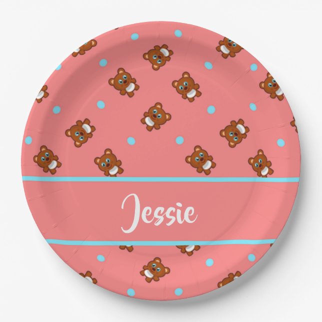 Niedliche Teddybären in Rosa Pappteller (Vorderseite)