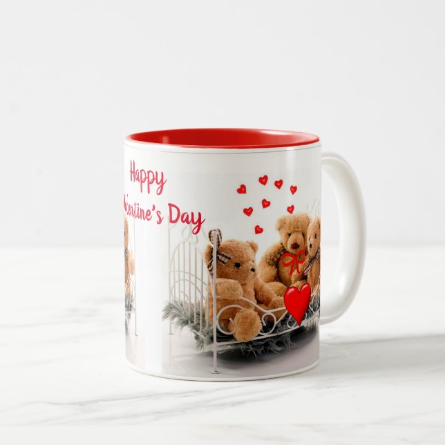 Niedliche Teddybären-Liebe/Valentinstag-Tasse Zweifarbige Tasse (VorderseiteRechts)