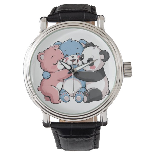 Niedliche Teddybären mit Panda Armbanduhr (Vorderseite)